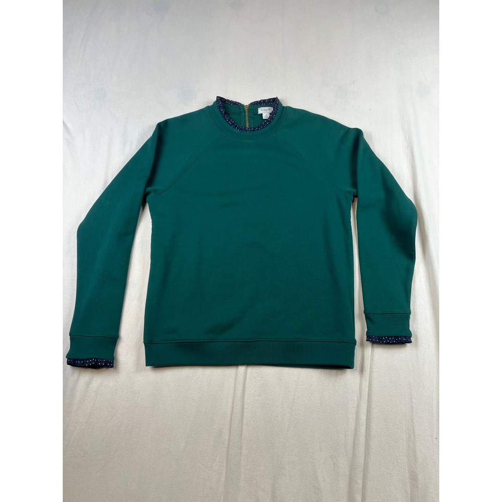 J.Crew Green Polka Dot Ruffle Trim Sweatshirt Gold Back Zip Size S